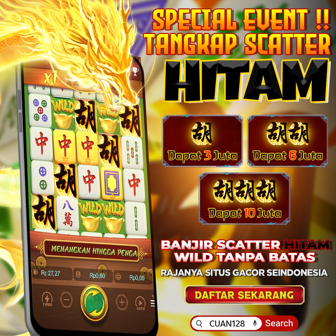 Banner CUAN128: event bertema scatter hitam dan naga emas